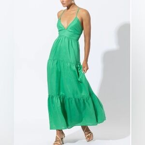 Lusana Linen Maxi Dress in Evergreen (100% European Flax Linen). NWT never worn.